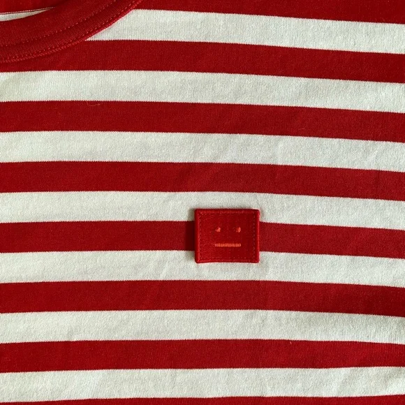 ACNE STUDIOS Red & White Nash Striped Face Tshirt sz M - Picture 7 of 11